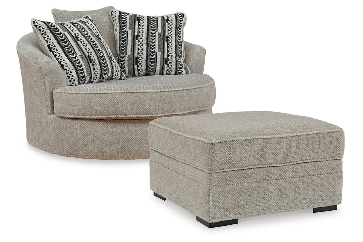 Calnita Sisal Oversized Swivel Chair and Ottoman