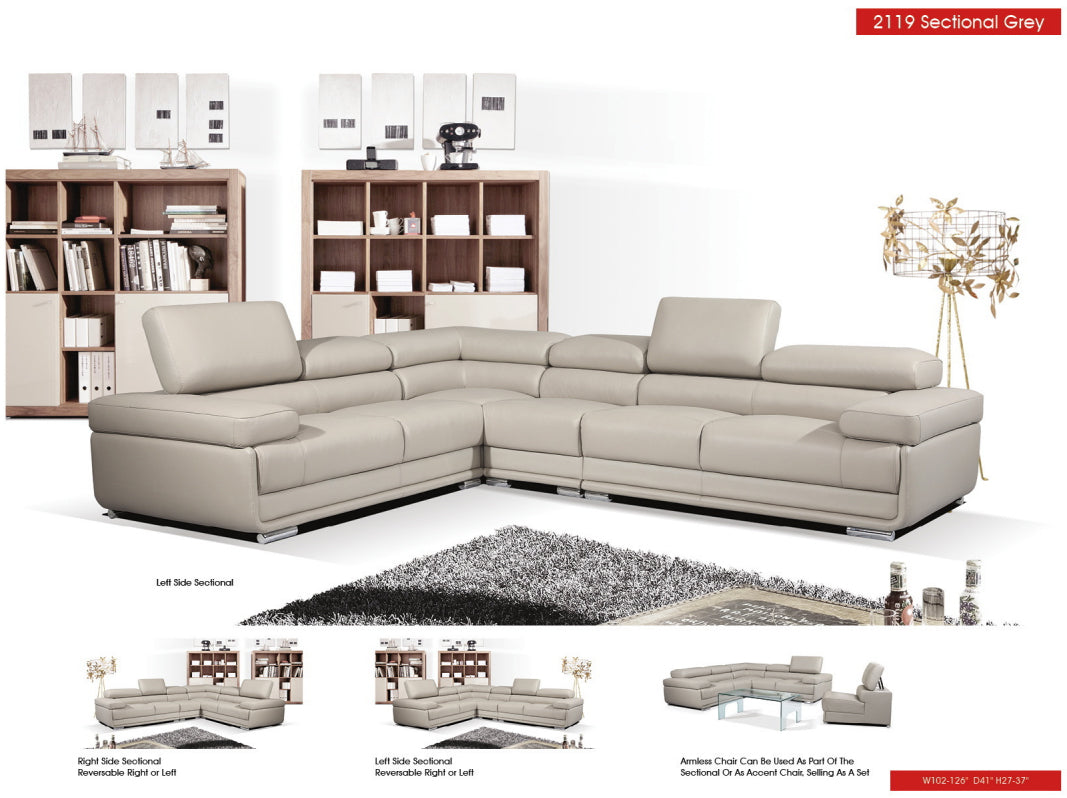 2119 Sectional with Extra Chair - Light Grey by ESF Furniture at Eve Furniture
