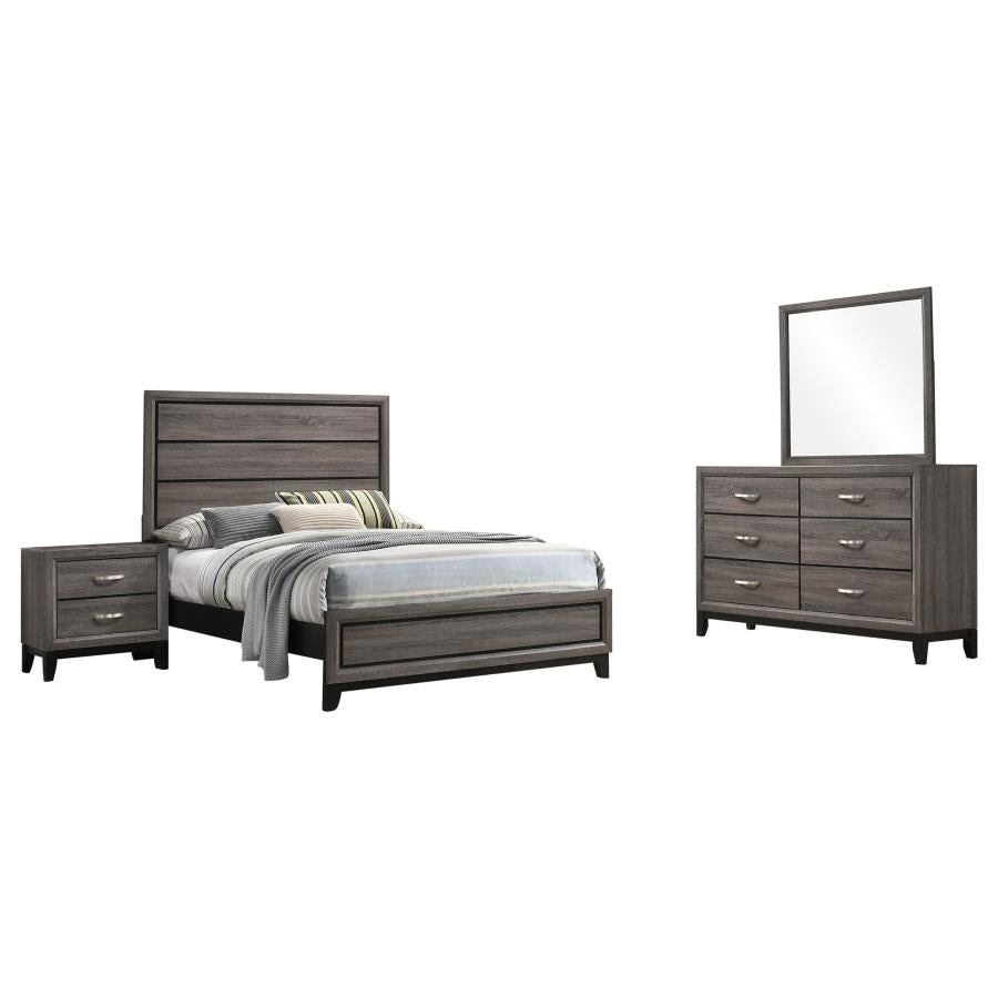 Juego de dormitorio de 4 piezas con panel completo Watson Grey Oak