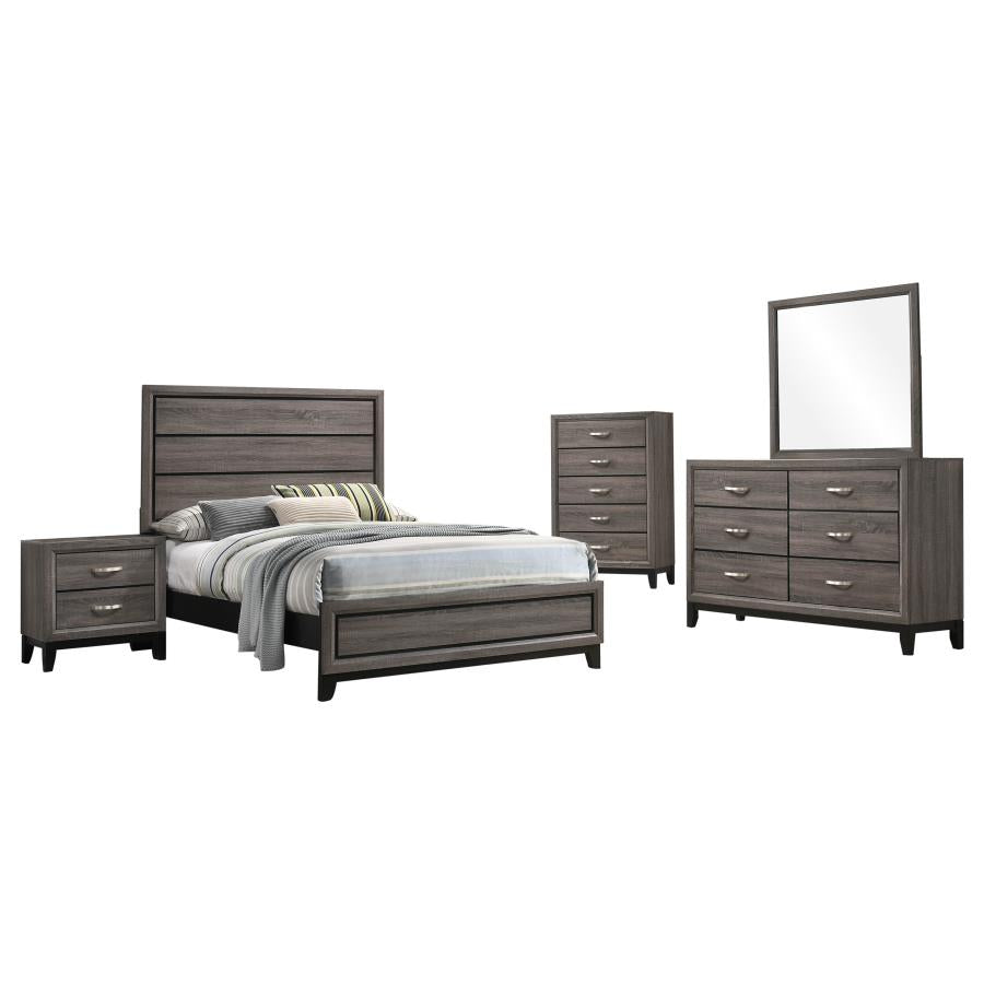 Juego de dormitorio de panel completo de 5 piezas Watson Roble Gris
