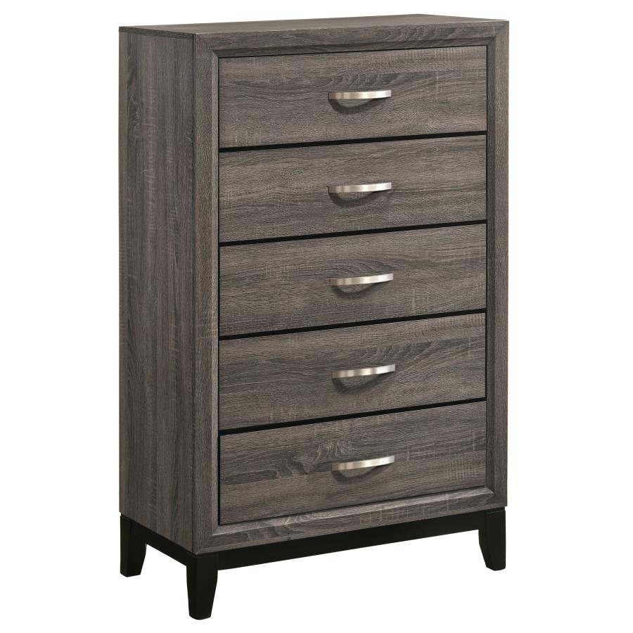 Juego de dormitorio de panel completo de 5 piezas Watson Roble Gris
