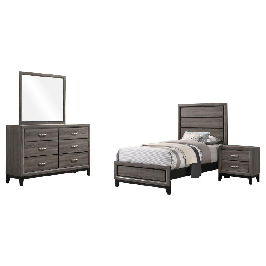 Juego de dormitorio de 4 piezas Watson Gray Oak con panel doble