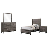Juego de dormitorio de 4 piezas Watson Gray Oak con panel doble