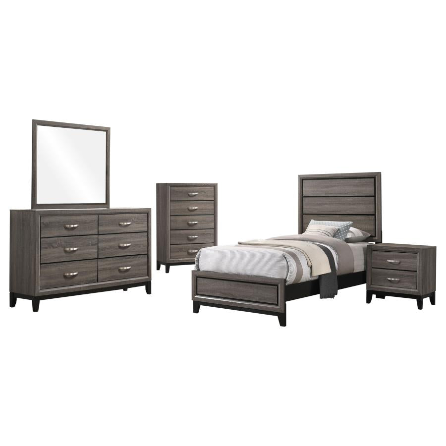 Watson Gray Oak 5-Piece Twin Panel Bedroom Set