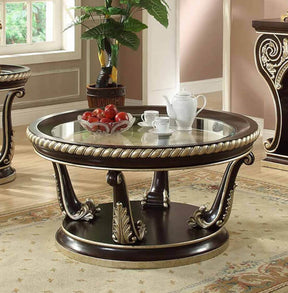 HD-213 Brown Cherry/Metallic Antique Gold Highlights Coffee Table by Homey Design at Eve Furniture