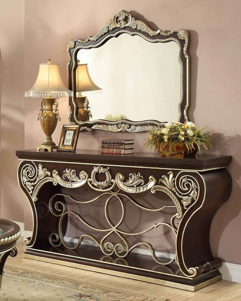 HD-213 Cherry Brown/Metallic Antique Gold Highlights Console Table by Homey Design at Eve Furniture