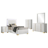 Juego de dormitorio de 5 piezas para cama individual Marceline White con cabecero LED