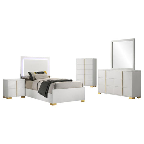Marceline White 5-Piece Twin Bedroom Set with LED Headboard by Coaster at Eve Furniture