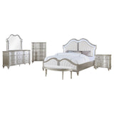 Evangeline Ivory/Silver Oak 5-Piece Upholstered Platform Eastern King Bedroom Set by Coaster at Eve Furniture