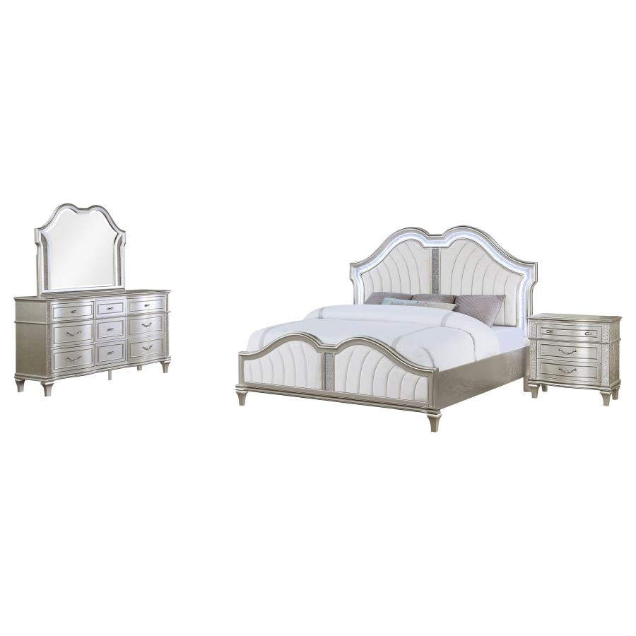 Evangeline Silver Oak 4-Piece Upholstered Platform Queen Bedroom Set by Coaster at Eve Furniture