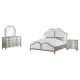 Evangeline Silver Oak 4-Piece Upholstered Platform Queen Bedroom Set by Coaster at Eve Furniture