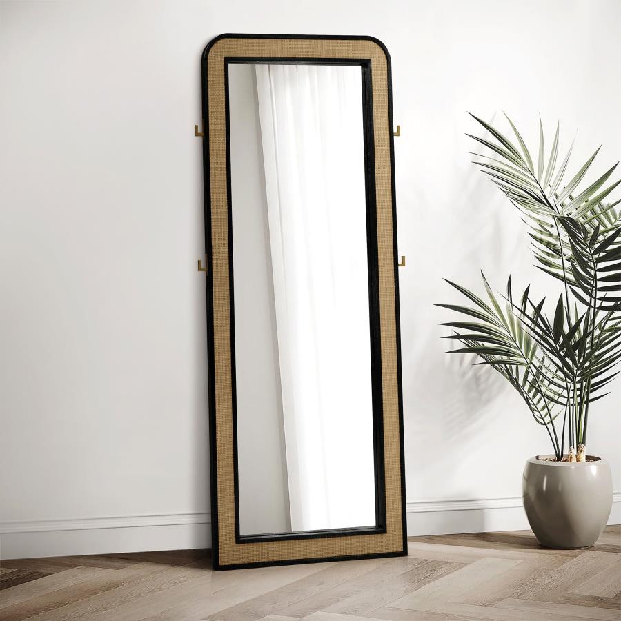 Arini Black Cane Weave Full Length Standing Floor Mirror by Coaster at Eve Furniture
