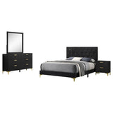 Kendall Black/Gold 4-Piece Tufted Panel Eastern King Bedroom Set by Coaster at Eve Furniture