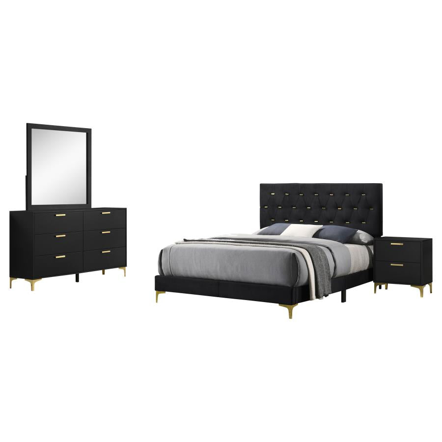 Kendall Black/Gold 4-Piece Tufted Panel Queen Bedroom Set by Coaster at Eve Furniture