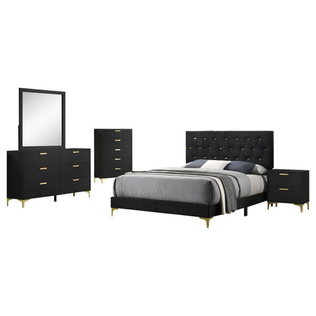 Kendall Black/Gold 5-Piece Tufted Panel Queen Bedroom Set by Coaster at Eve Furniture