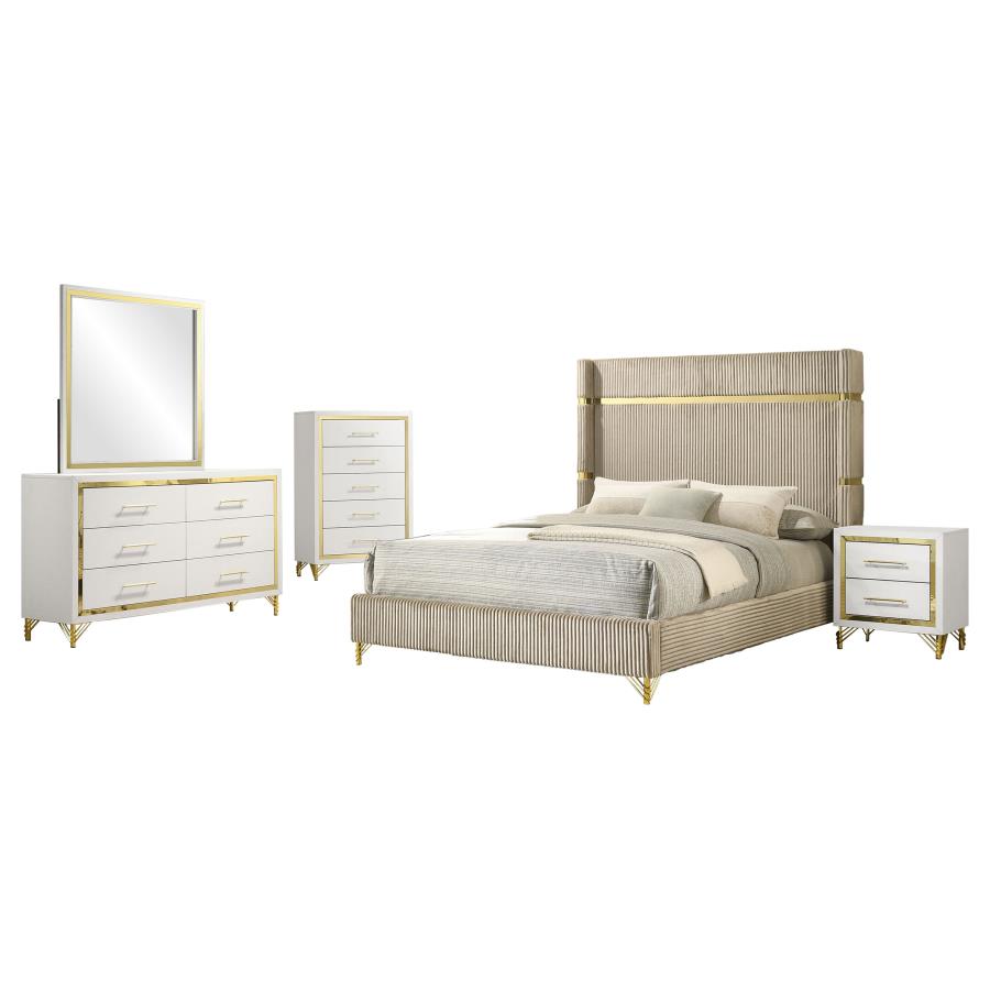 Lucia Beige 5-Piece Eastern King Bedroom Set with Upholstered Wingback Panel Bed by Coaster at Eve Furniture