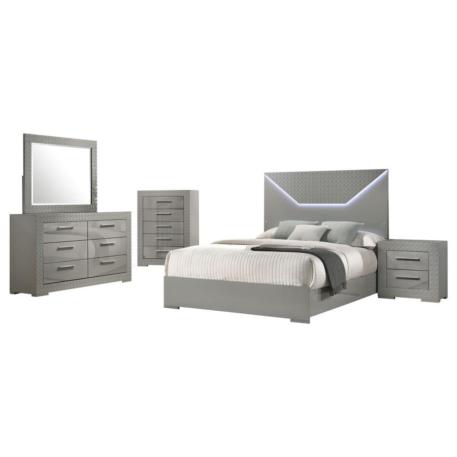 Ives Grey High Gloss 5-Piece Eastern King Bedroom Set by Coaster at Eve Furniture