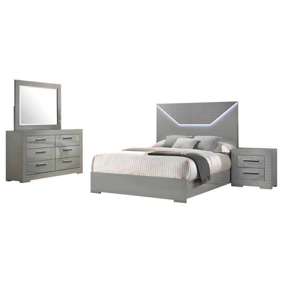 Ives Grey High Gloss 4-Piece Queen Bedroom Set by Coaster at Eve Furniture