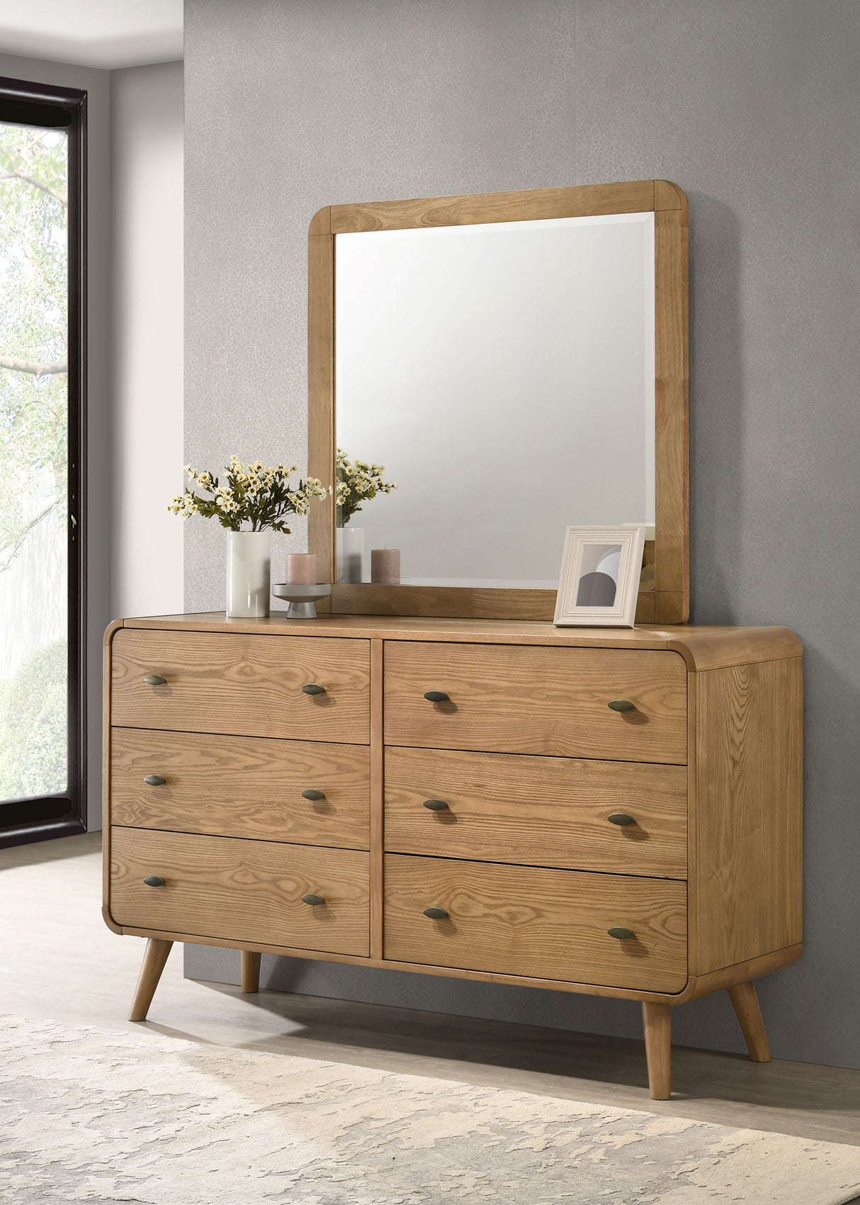 Robyn Light Ash 6-drawer Bedroom Dresser and Mirror