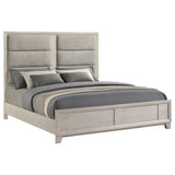 Farre Washed Grey Eastern King Upholstered Platform Panel Bed