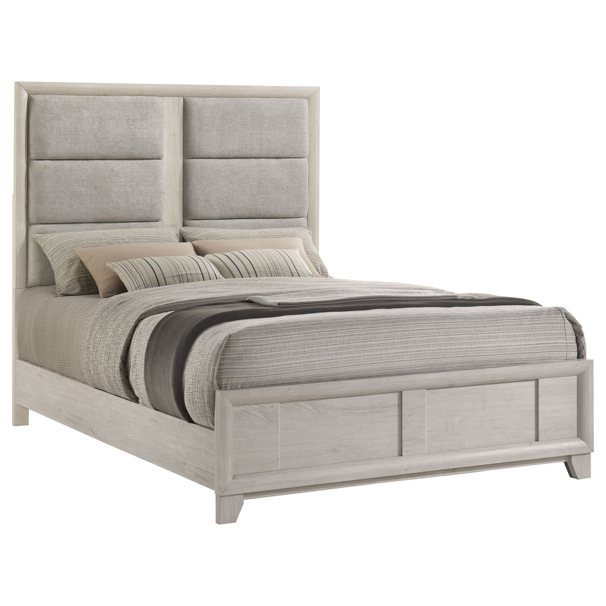 Farre Washed Grey Queen Upholstered Platform Panel Bed