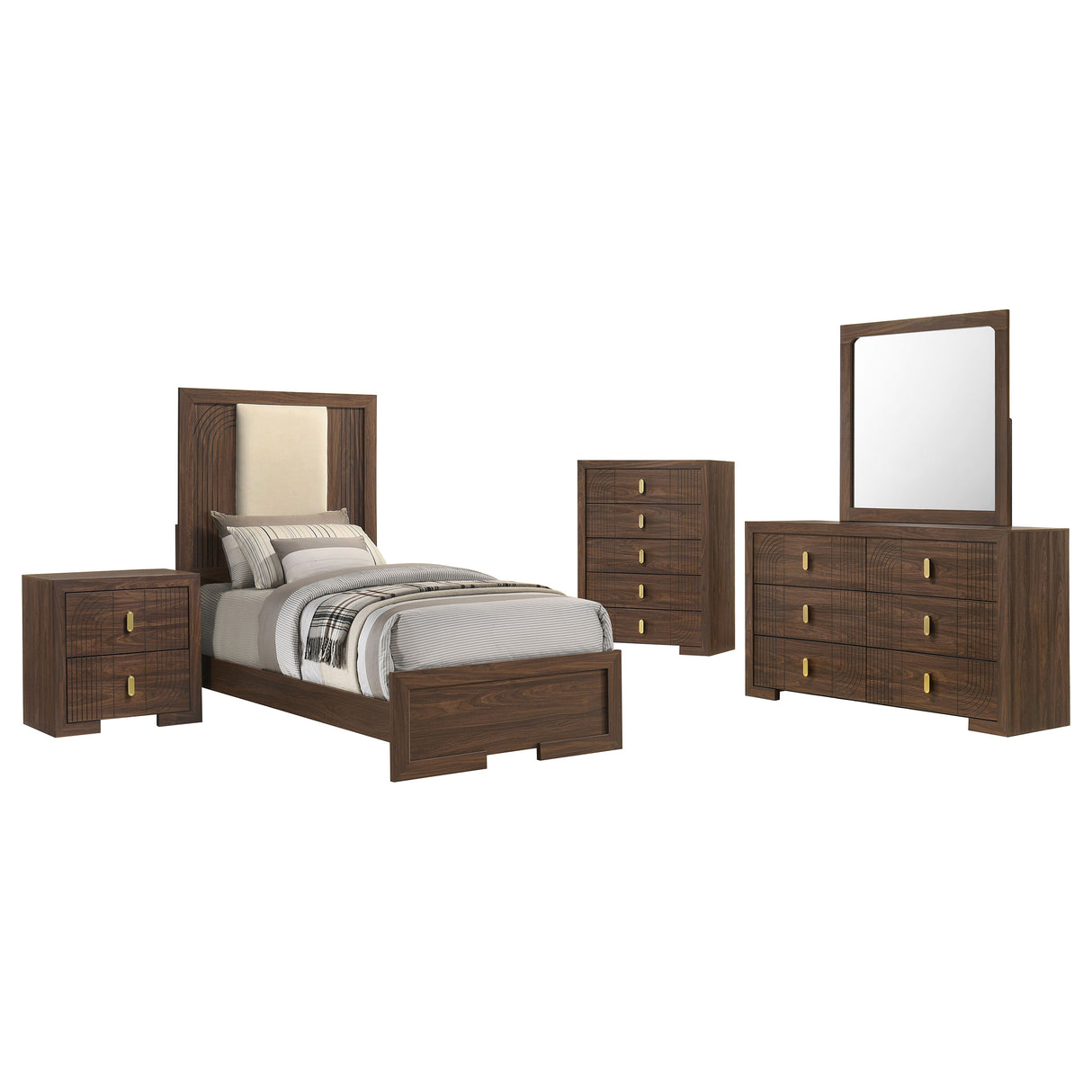 Etienne Walnut 5-Piece Twin Bedroom Set