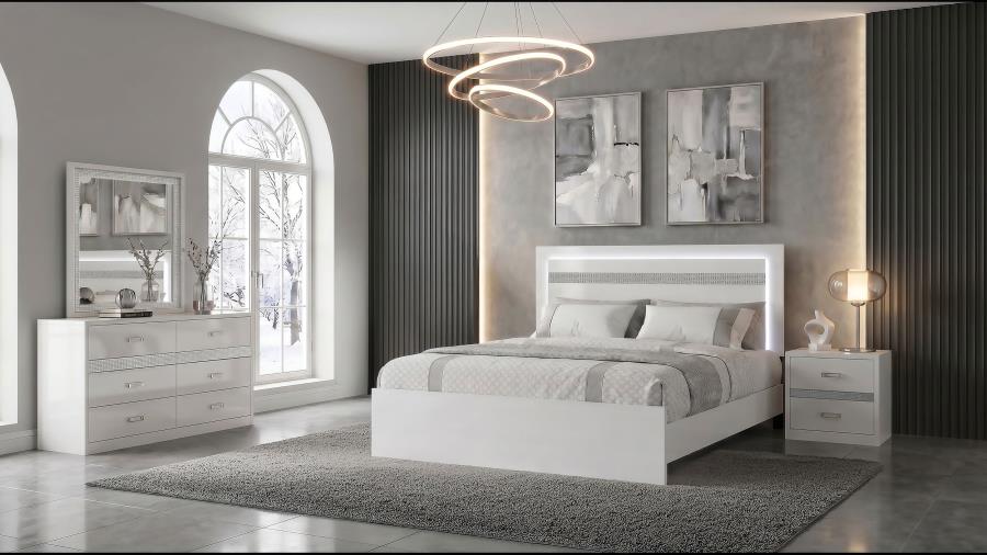 Viana White High Gloss 4-Piece Touch-Control LED Queen Bedroom Set by Coaster at Eve Furniture