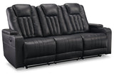 Center Point Black Reclining Sofa with Drop Down Table