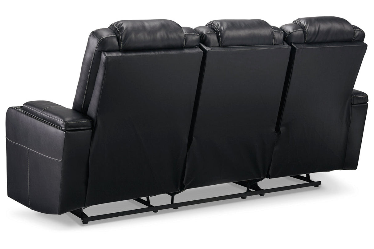 Center Point Black Reclining Sofa with Drop Down Table