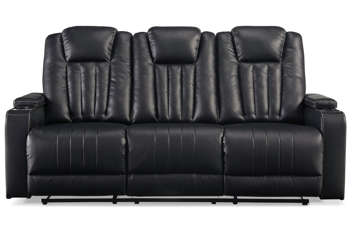 Center Point Black Reclining Sofa with Drop Down Table