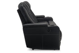 Center Point Black Reclining Sofa with Drop Down Table