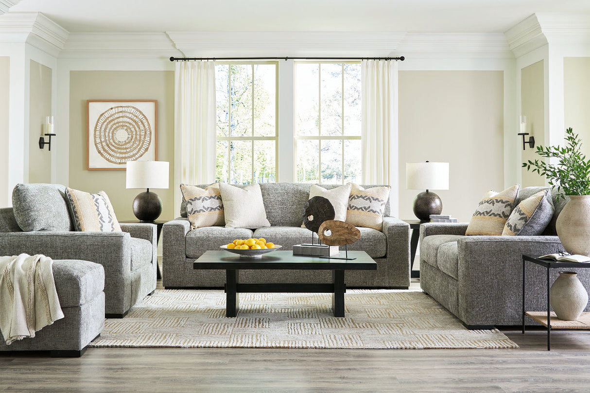 Dunmor Graphite Sofa, Loveseat, Oversized Chair and Ottoman