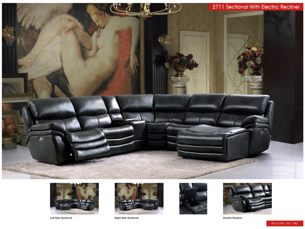 2711 Sectional with 3 Electric Recliners DARK GREY by ESF Furniture at Eve Furniture