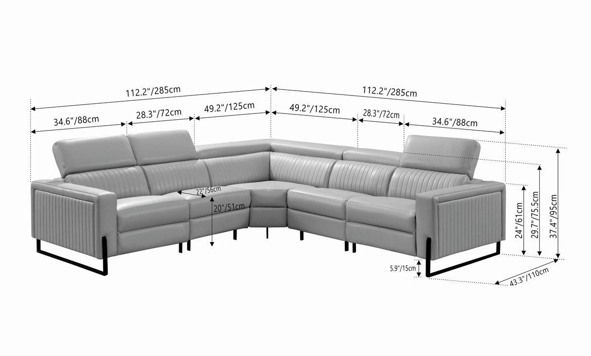 2787 Sectional with Recliners – Light Grey by ESF Furniture at Eve Furniture