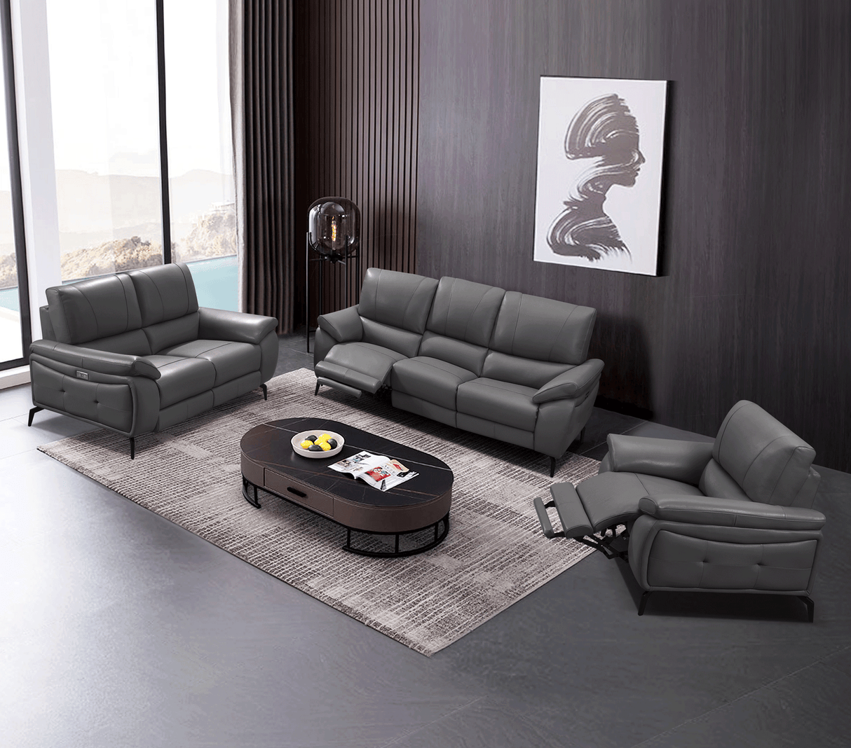 2934 Dark Grey w/ electric recliners by ESF Furniture at Eve Furniture