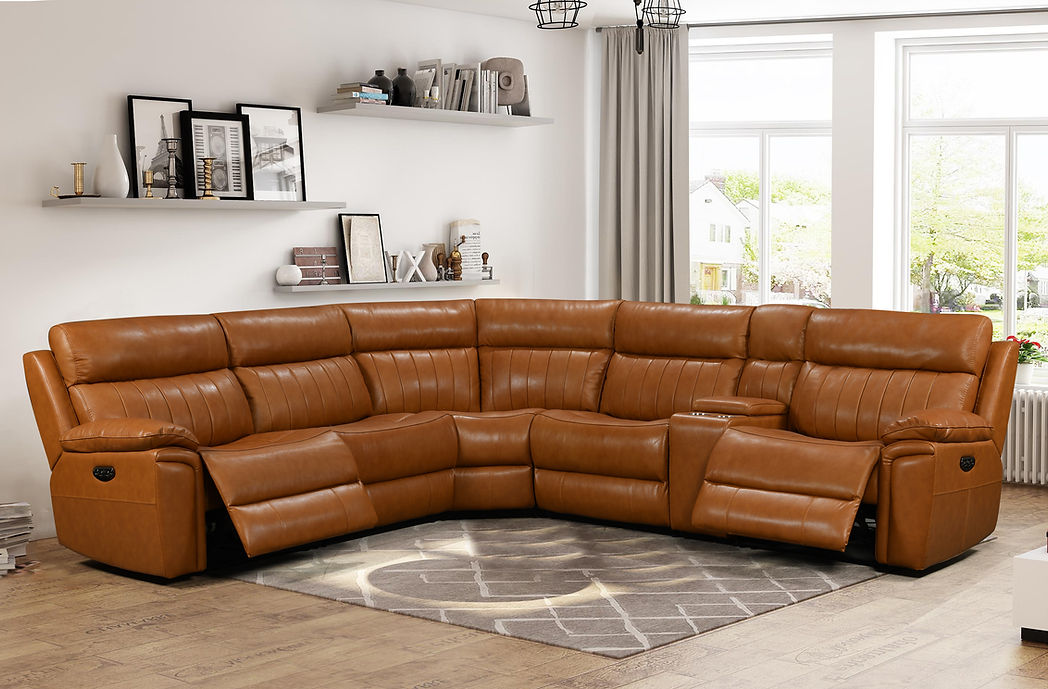 S7572 Fresno Leather Camel 6pcs power Sectional