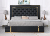 Marbella Black/Gold Leather King Storage Platform Bed