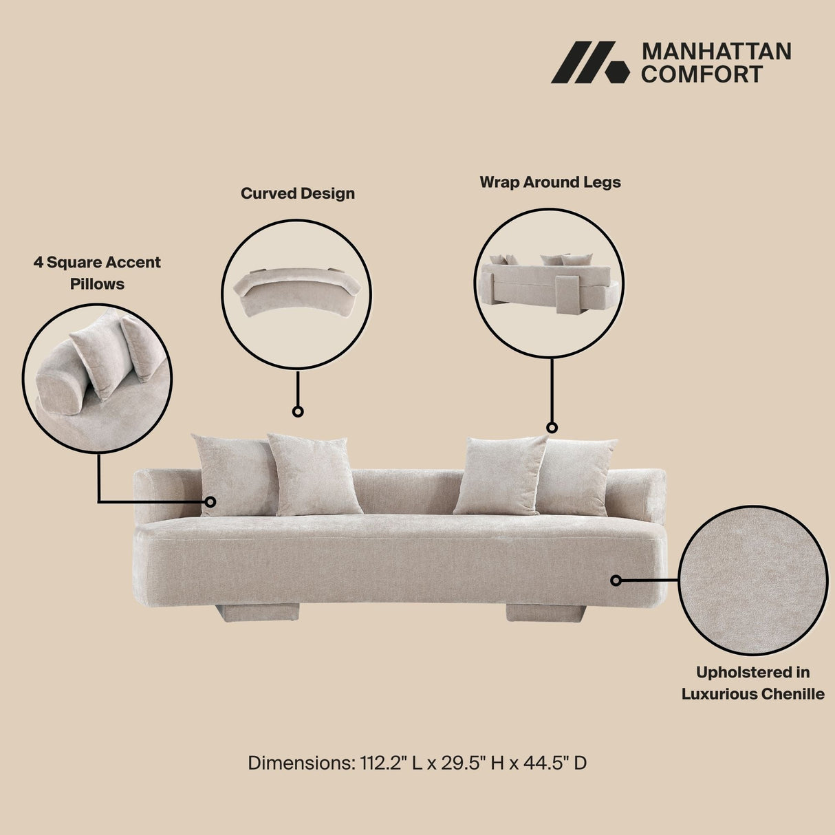 3-Piece Verandah 112" XL Sofa and 2 Accent Chairs in Beige by Manhattan Comfort at Eve Furniture