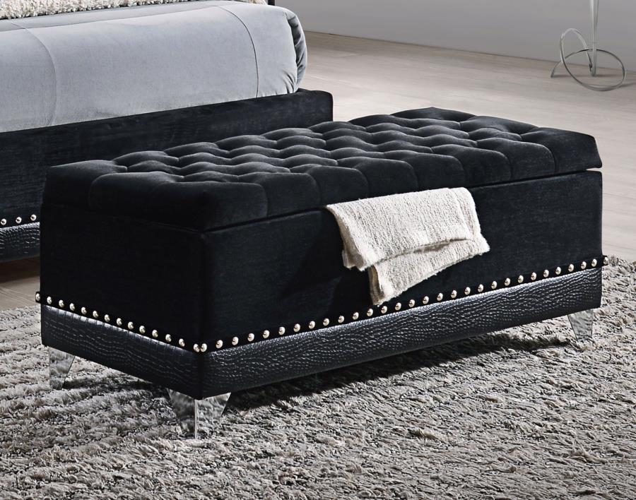 Barzini Black Tufted Rectangular Trunk with Nailhead by Coaster at Eve Furniture