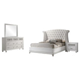 Barzini White 4-Piece Eastern King Upholstered Tufted Bedroom Set by Coaster at Eve Furniture