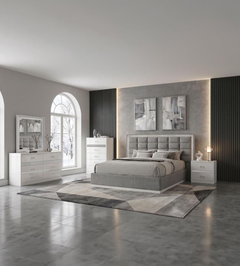 Viana Grey and White High Gloss 5-Piece Queen Platform Bedroom Set by Coaster at Eve Furniture