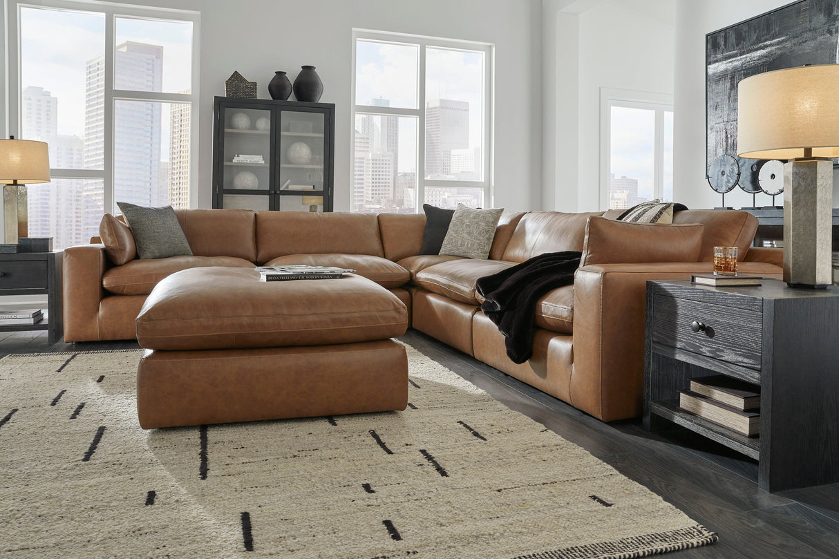 Emilia Caramel Leather 5-Piece Modular Sectional