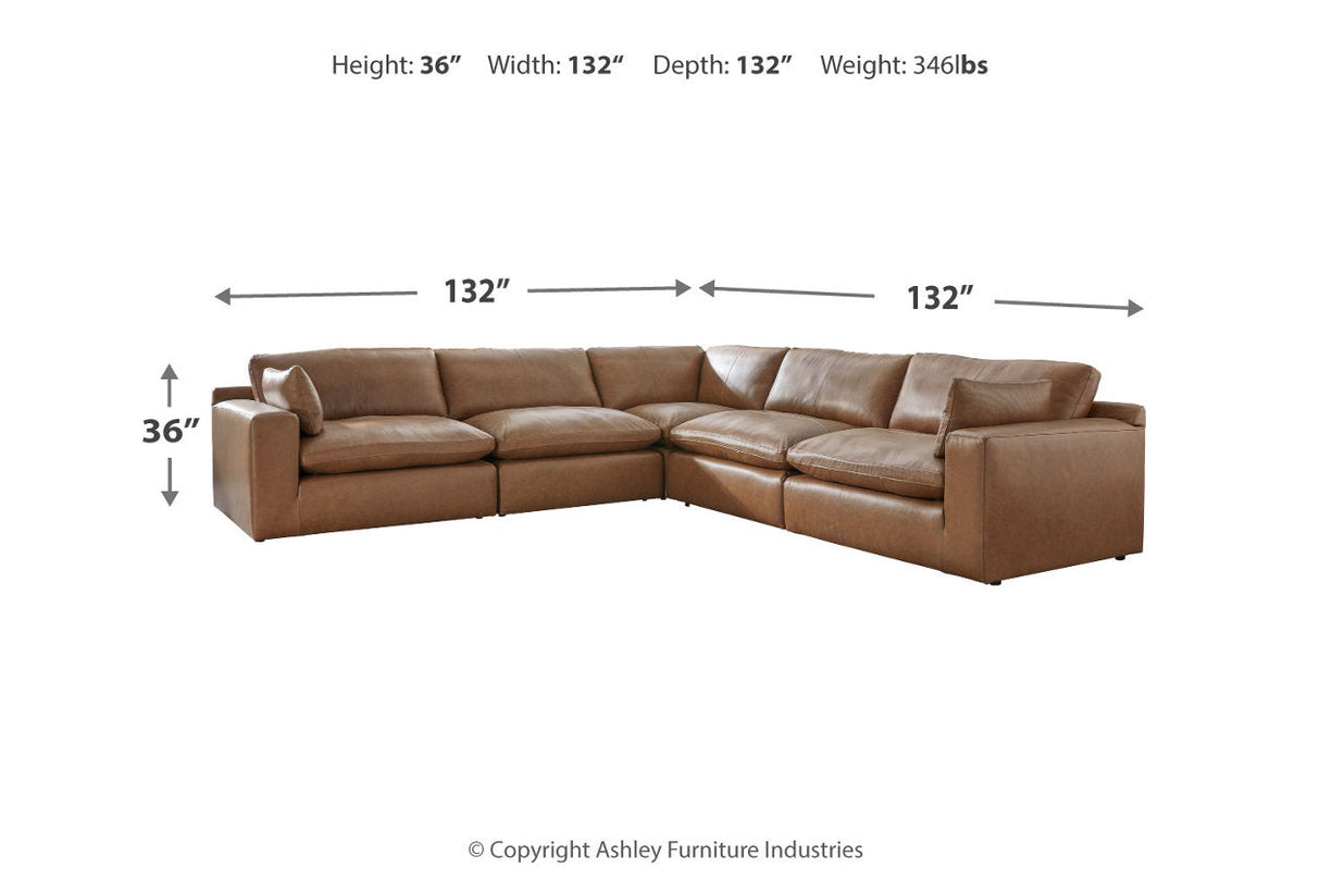 Emilia Caramel Leather 5-Piece Modular Sectional