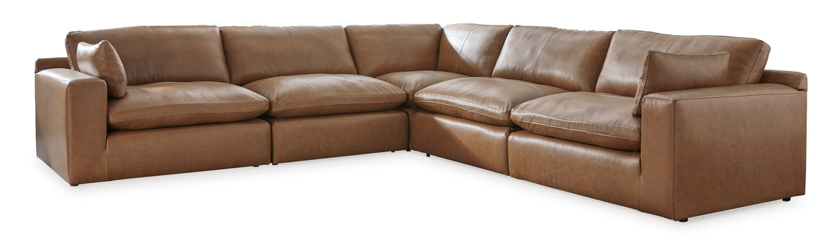 Emilia Caramel Leather 5-Piece Modular Sectional