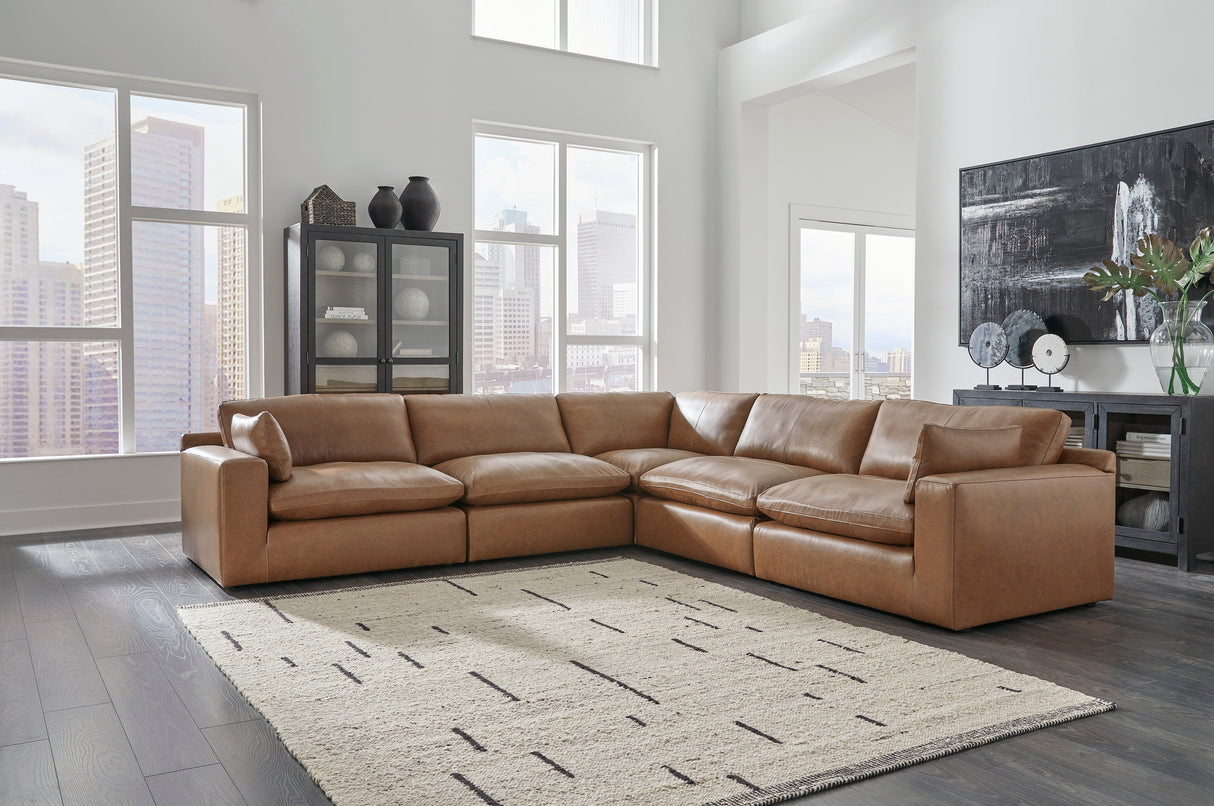 Emilia Caramel Leather 5-Piece Modular Sectional