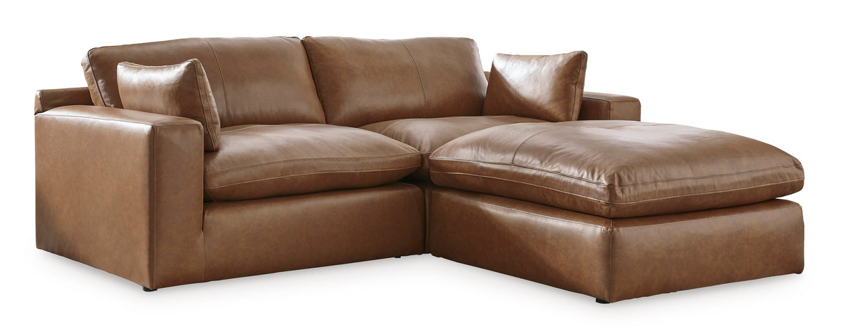 Emilia Caramel Leather 3-Piece Modular Sectional with Ottoman