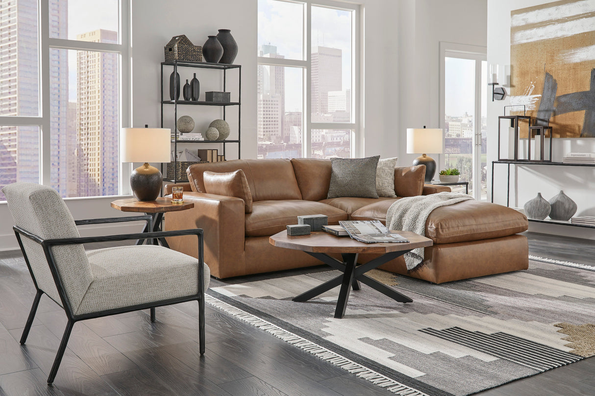 Emilia Caramel Leather 3-Piece Modular Sectional with Ottoman