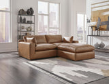 Emilia Caramel Leather 3-Piece Modular Sectional with Ottoman