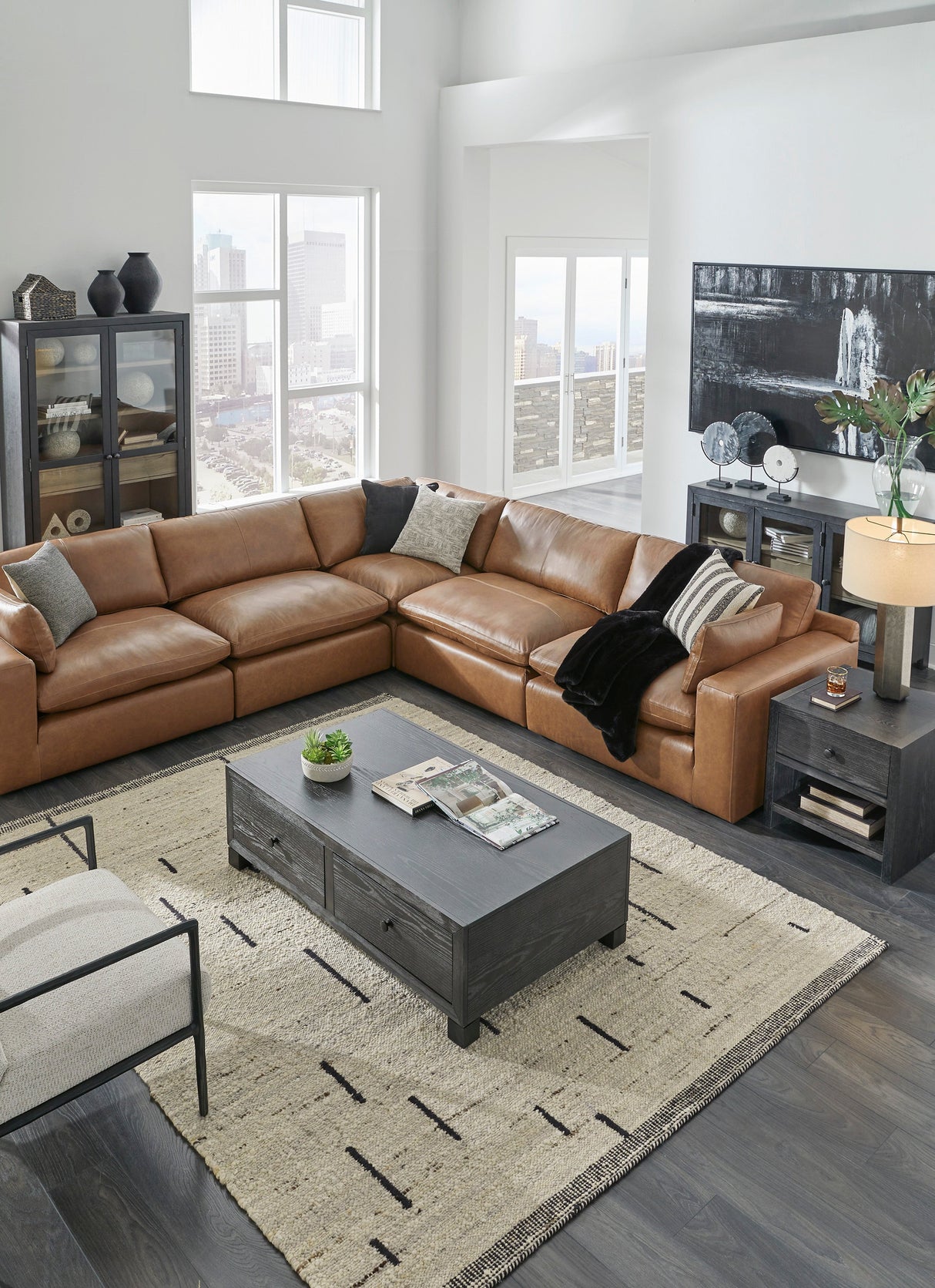 Emilia Caramel Leather 6-Piece Modular Sectional