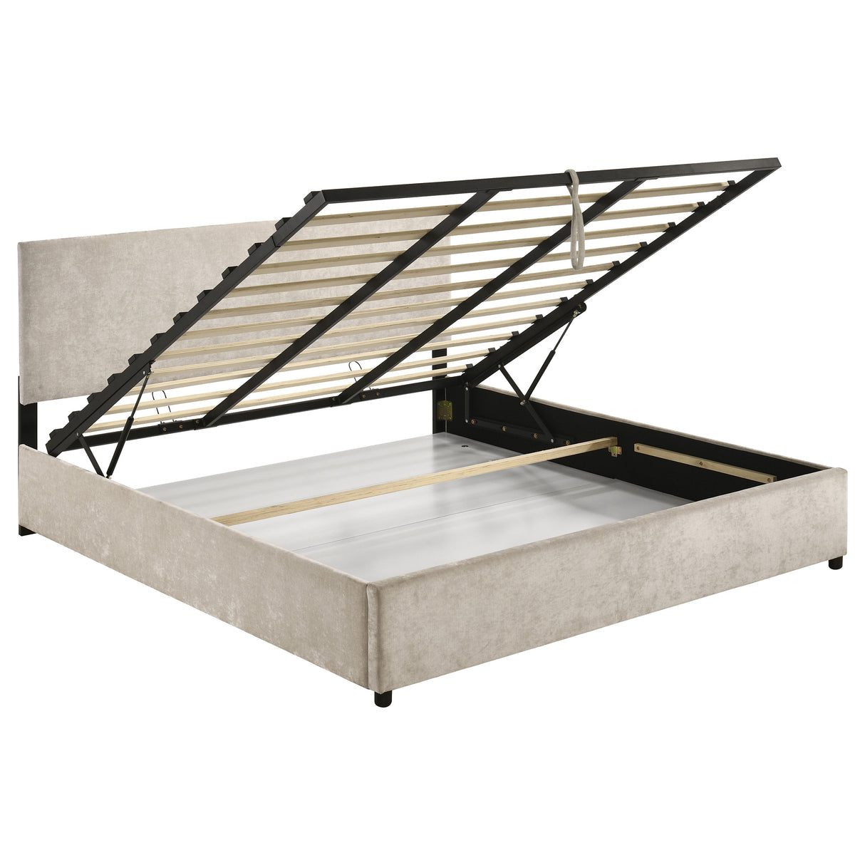 Reeves Beige Upholstered Eastern King Lift-Top Storage Platform Bed